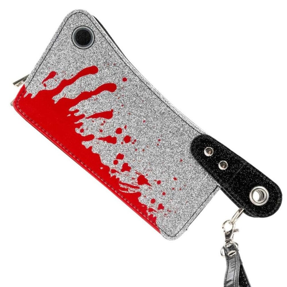 Glitter Bloody Cleaver Vegan Clutch Wallet Wristlet ID Cards NWT